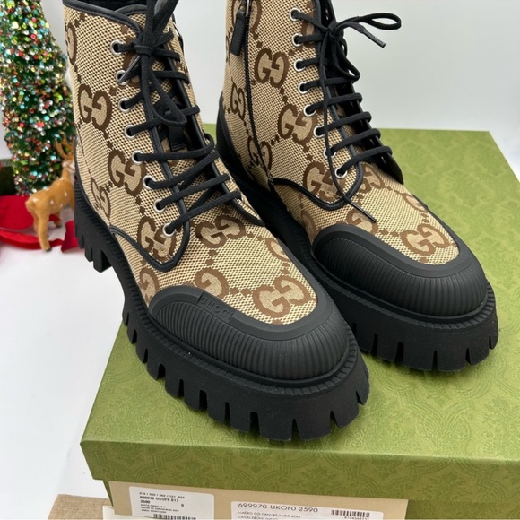 Men’s Gucci maxi logo GG combat boots size 9, made in Italy - Picture 2 of 8